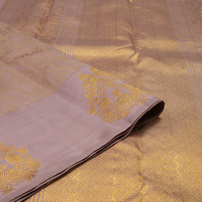 Hayagrivas Handloom Dusky Brown Kanjivaram Silk Saree with Dusky Pink Border BE317-SBS