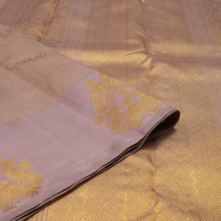 Hayagrivas Handloom Dusky Brown Kanjivaram Silk Saree with Dusky Pink Border BE317-SBS