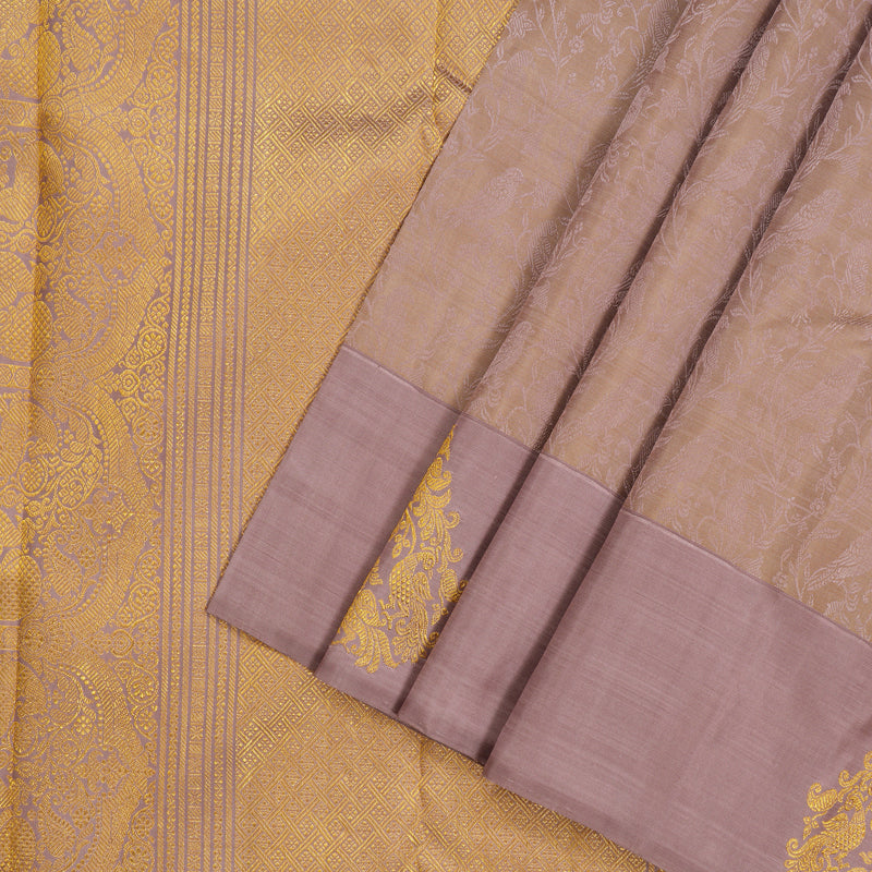 Hayagrivas Handloom Dusky Brown Kanjivaram Silk Saree with Dusky Pink Border BE317-SBS