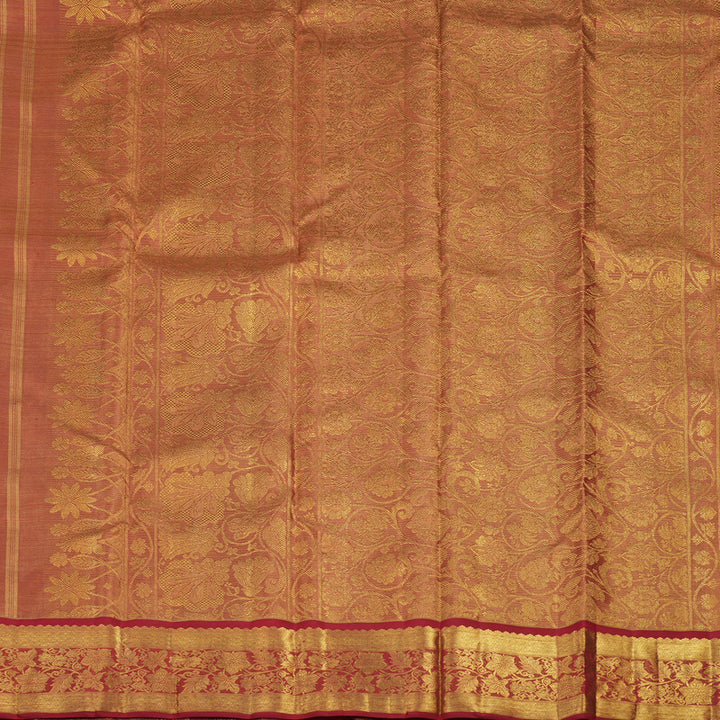 Hayagrivas Handloom Golden Maroon Kanjivaram Silk Saree with Maroon Border BE327-SBS