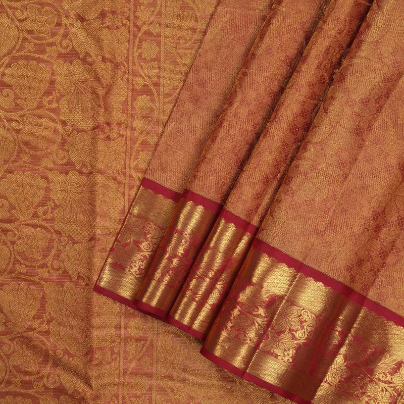 Hayagrivas Handloom Golden Maroon Kanjivaram Silk Saree with Maroon Border BE327-SBS