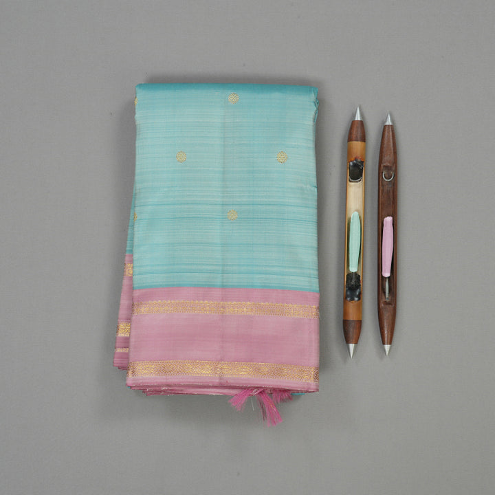 Hayagrivas Exclusive Kanjivaram Silk Saree in Powder Blue with Rosewood Pink contrast BE353-SBS