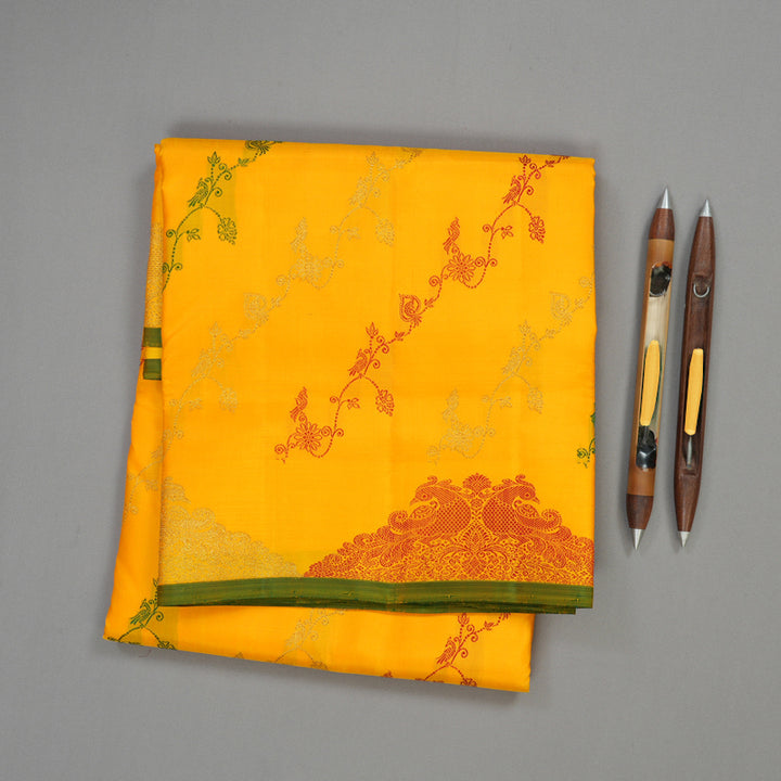 Hayagrivas Handloom Vibrant Yellow Ten Yards Kanjivaram Silk Saree BE357-SBS