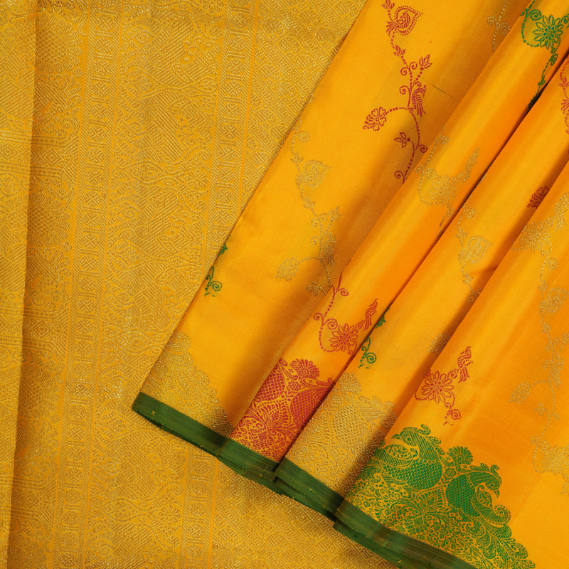 Hayagrivas Handloom Vibrant Yellow Ten Yards Kanjivaram Silk Saree BE357-SBS