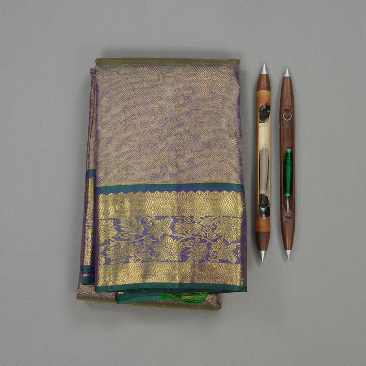 Hayagrivas Handloom Blue & Gold Kanjivaram Silk Saree with Mayilkazhuthu Shade Border BE359-SBS
