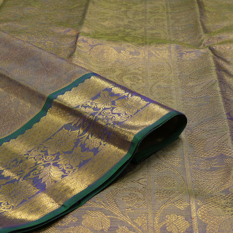 Hayagrivas Handloom Blue & Gold Kanjivaram Silk Saree with Mayilkazhuthu Shade Border BE359-SBS