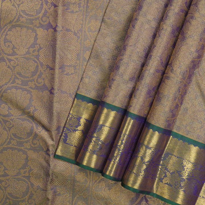 Hayagrivas Handloom Blue & Gold Kanjivaram Silk Saree with Mayilkazhuthu Shade Border BE359-SBS