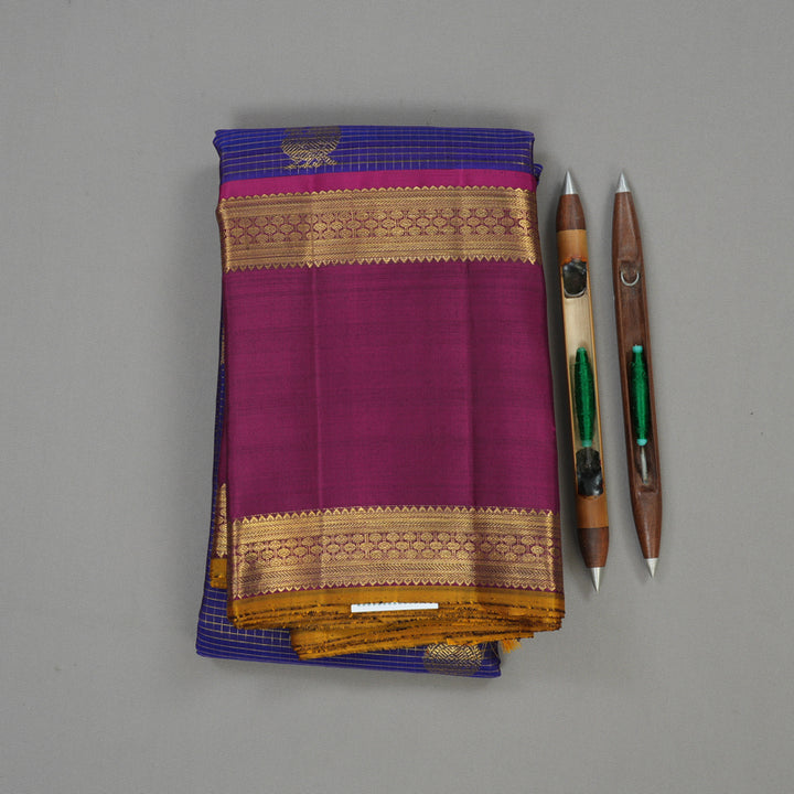 Hayagrivas Handloom Royal Blue Kanjivaram Silk Saree with Wine Purple Border BE366-SBS