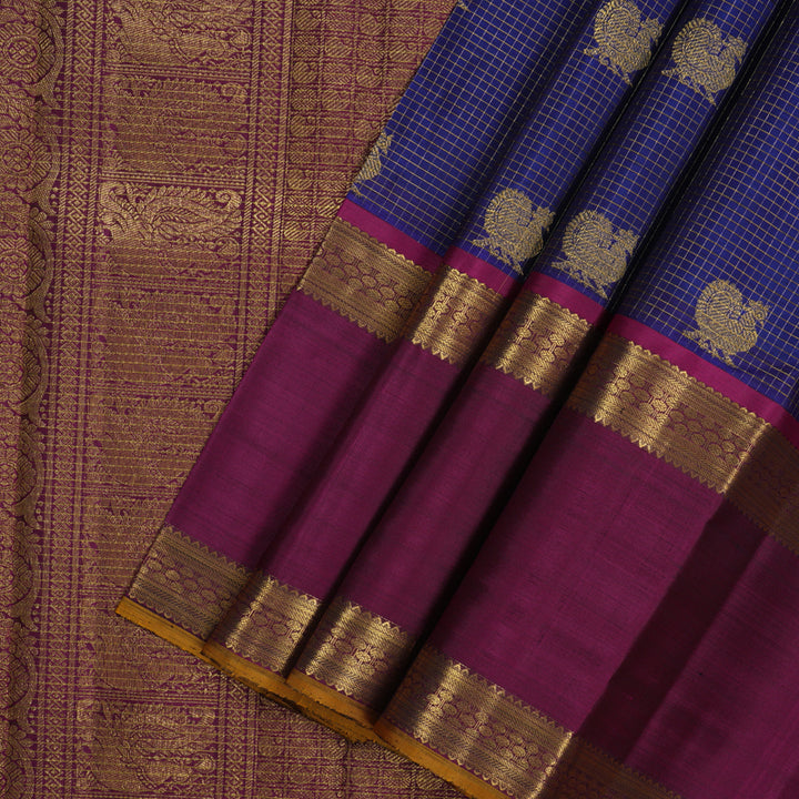 Hayagrivas Handloom Royal Blue Kanjivaram Silk Saree with Wine Purple Border BE366-SBS