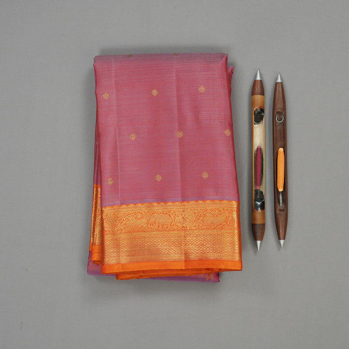 Hayagrivas Handloom Rose Pink Kanjivaram Silk Saree with Orange Border BE368-SBS