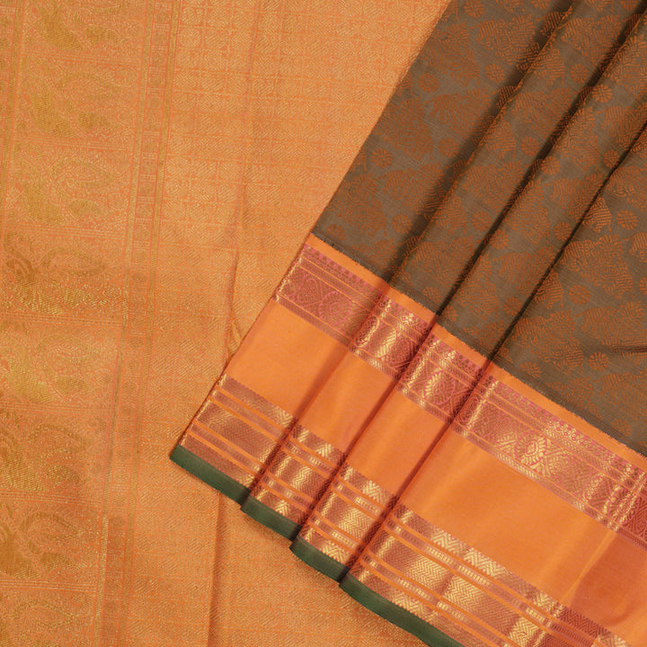 Hayagrivas Handloom Light Brown Kanjivaram Silk Saree with Mild Orange Border BE379-SBS