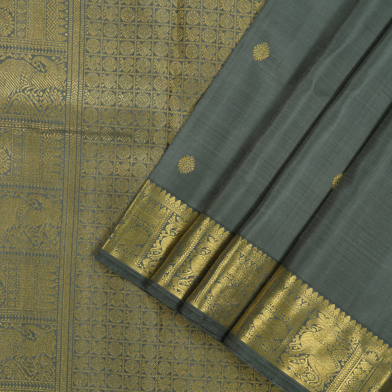 Hayagrivas Handloom Elephant Grey Kanjivaram Silk Saree BE381-SBS