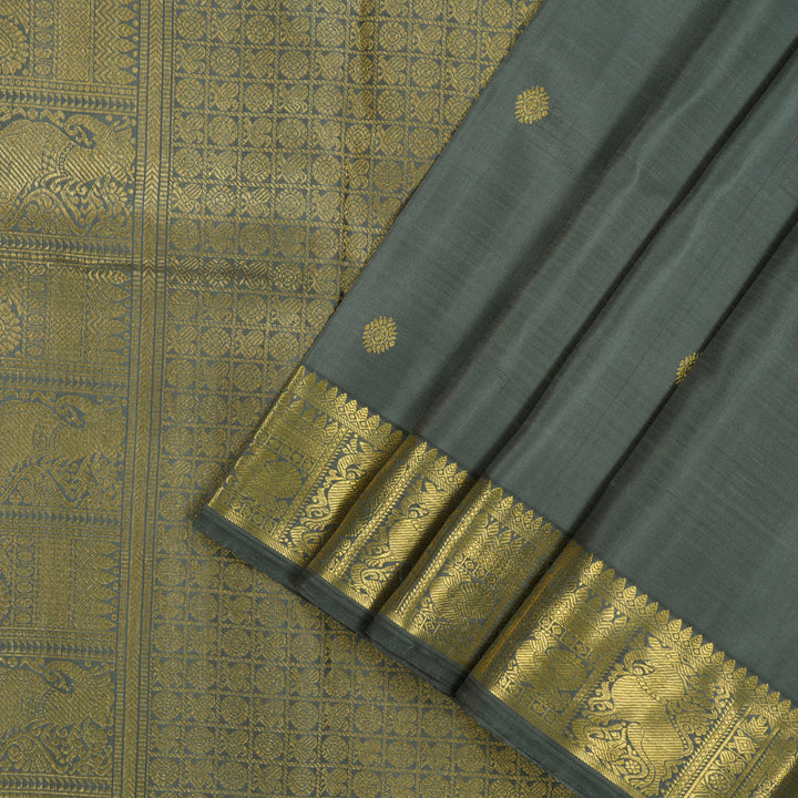 Hayagrivas Handloom Elephant Grey Kanjivaram Silk Saree BE381-SBS