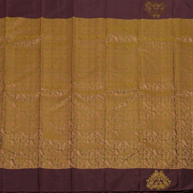 Hayagrivas Handloom Mehandi Green Kanjivaram Silk Saree with Wine Brown Border BE382-SBS