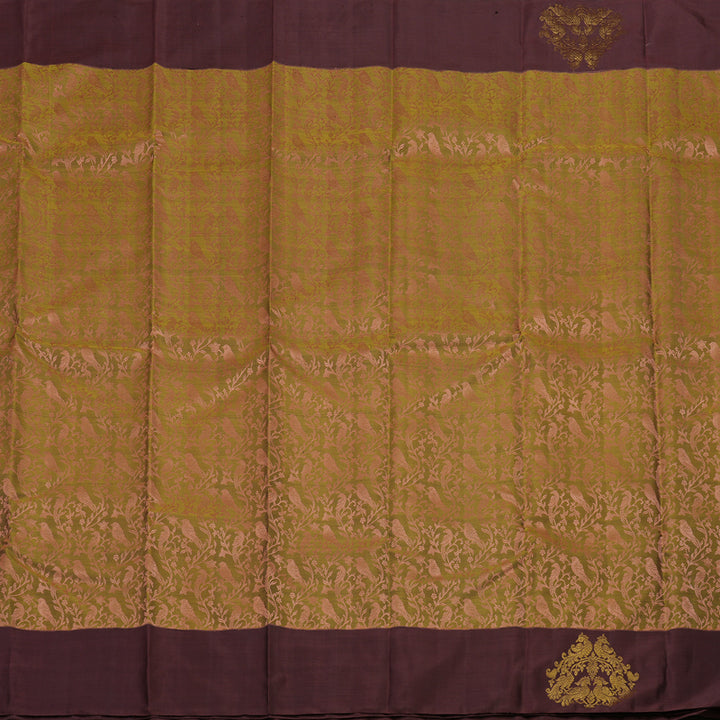 Hayagrivas Handloom Mehandi Green Kanjivaram Silk Saree with Wine Brown Border BE382-SBS