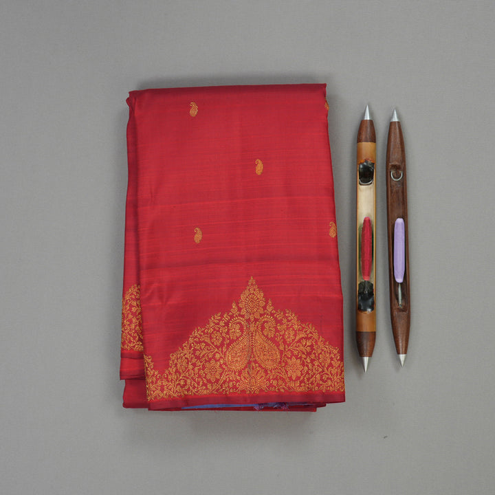 Hayagrivas Handloom Crimson Red Kanjivaram Silk Saree with Turning Border BE383-SBS