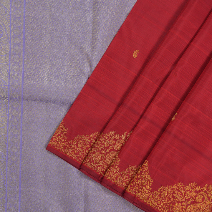 Hayagrivas Handloom Crimson Red Kanjivaram Silk Saree with Turning Border BE383-SBS
