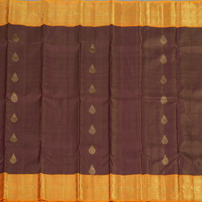 Hayagrivas Handloom Wine Purple Kanjivaram Silk Saree with Mango Orange Border BE384-SBS