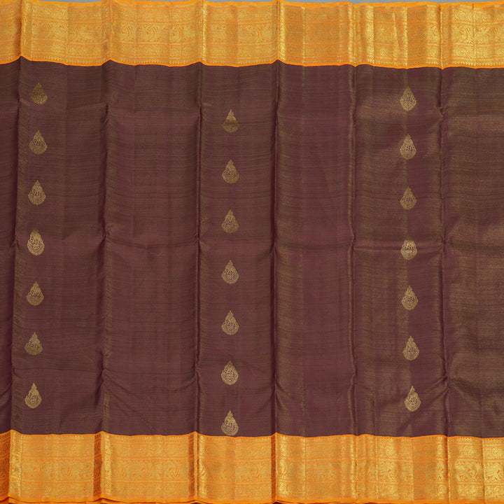 Hayagrivas Handloom Wine Purple Kanjivaram Silk Saree with Mango Orange Border BE384-SBS