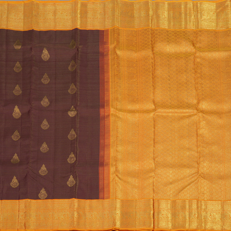 Hayagrivas Handloom Wine Purple Kanjivaram Silk Saree with Mango Orange Border BE384-SBS