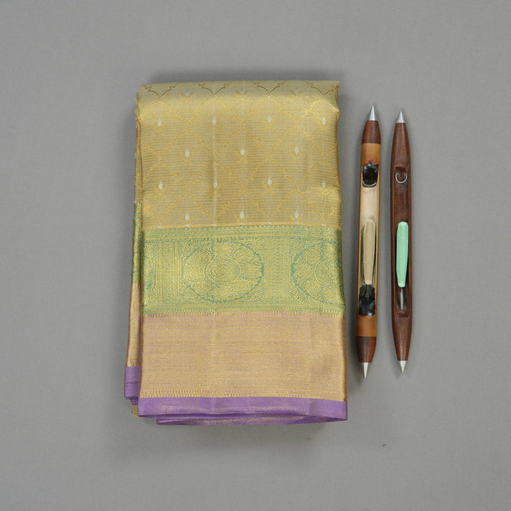 Hayagrivas Handloom Gold Tissue Kanjivaram with Gold and Teal Border BE385-SBS