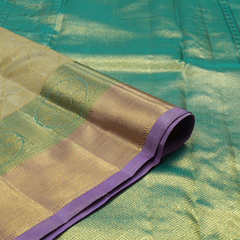 Hayagrivas Handloom Gold Tissue Kanjivaram with Gold and Teal Border BE385-SBS
