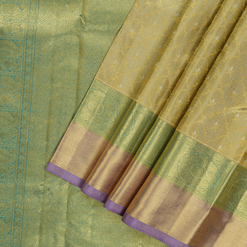 Hayagrivas Handloom Gold Tissue Kanjivaram with Gold and Teal Border BE385-SBS