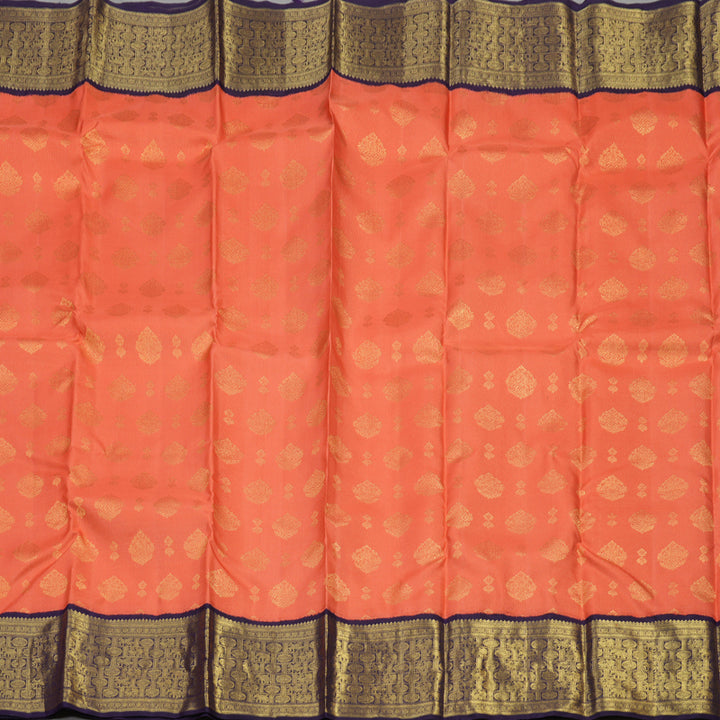 Hayagrivas Handloom Peach Orange Kanjivaram Silk Saree with Deep Violet Border BE392-SBS