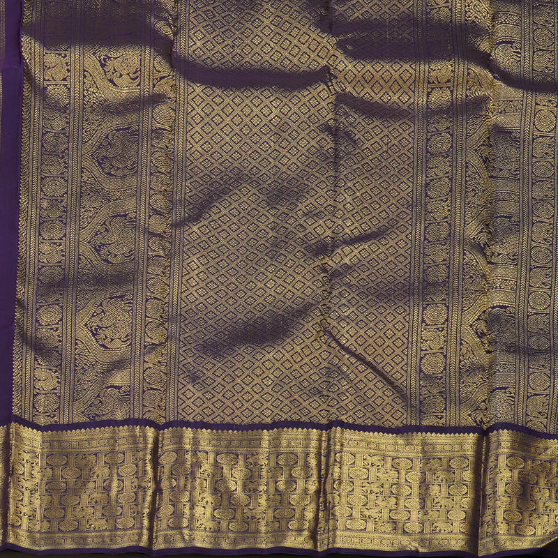 Hayagrivas Handloom Peach Orange Kanjivaram Silk Saree with Deep Violet Border BE392-SBS