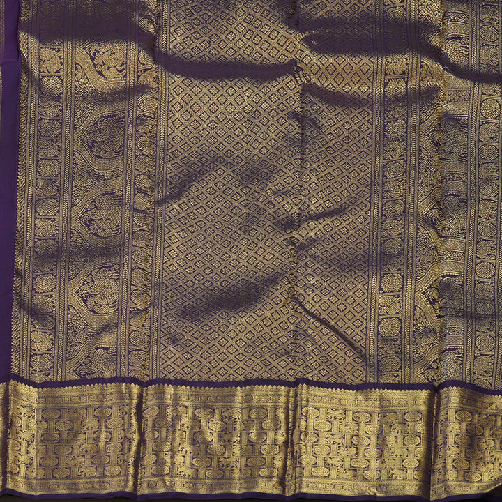 Hayagrivas Handloom Peach Orange Kanjivaram Silk Saree with Deep Violet Border BE392-SBS