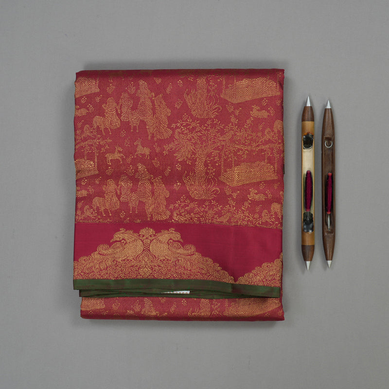 Hayagrivas Handloom Maroon Ten Yards Kanjivaram Silk Saree BE433-SBS