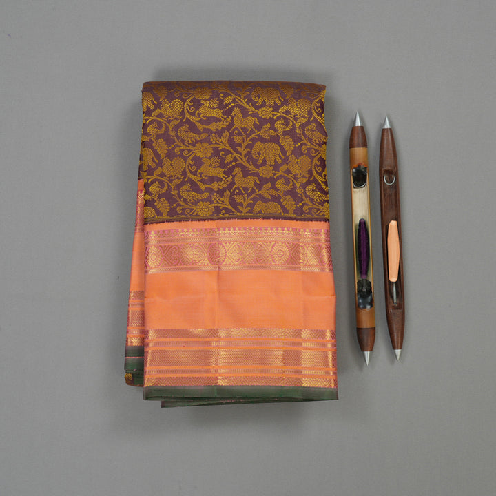 Hayagrivas Handloom Faded Purple Kanjivaram Silk Saree with Peach Orange Border BE434-SBS