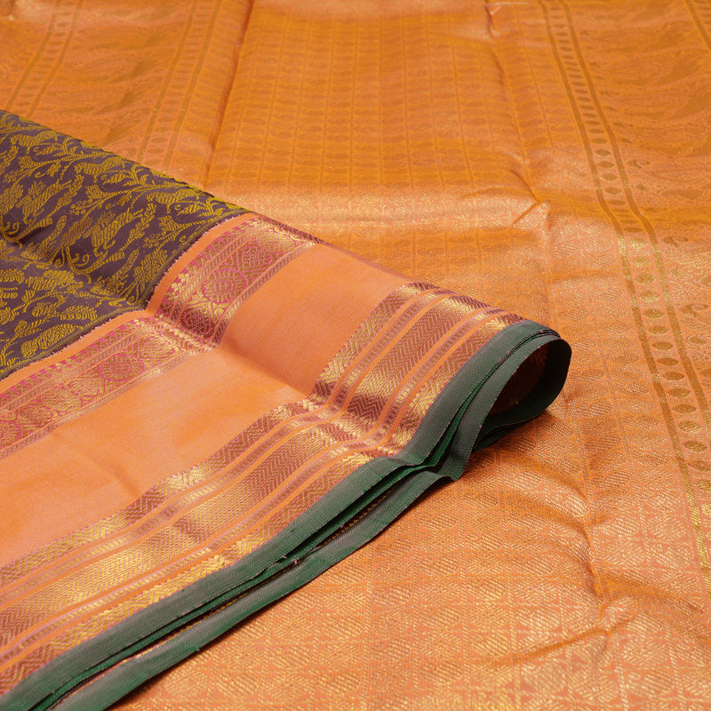 Hayagrivas Handloom Faded Purple Kanjivaram Silk Saree with Peach Orange Border BE434-SBS