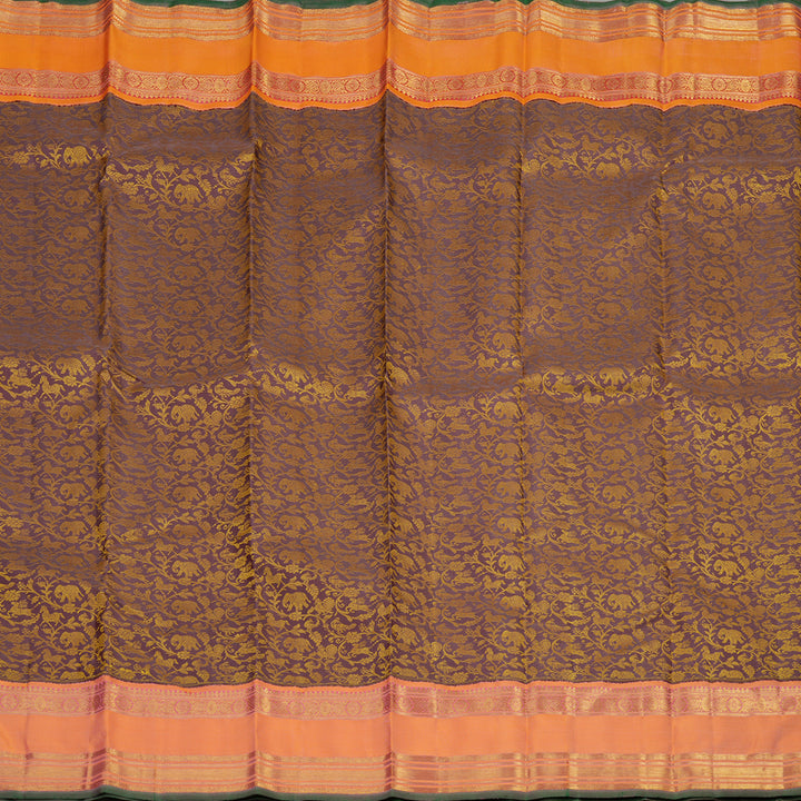 Hayagrivas Handloom Faded Purple Kanjivaram Silk Saree with Peach Orange Border BE434-SBS