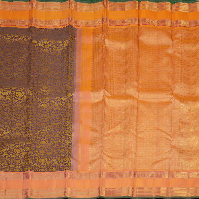 Hayagrivas Handloom Faded Purple Kanjivaram Silk Saree with Peach Orange Border BE434-SBS