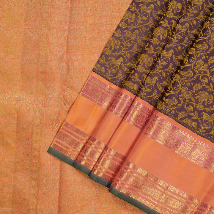 Hayagrivas Handloom Faded Purple Kanjivaram Silk Saree with Peach Orange Border BE434-SBS