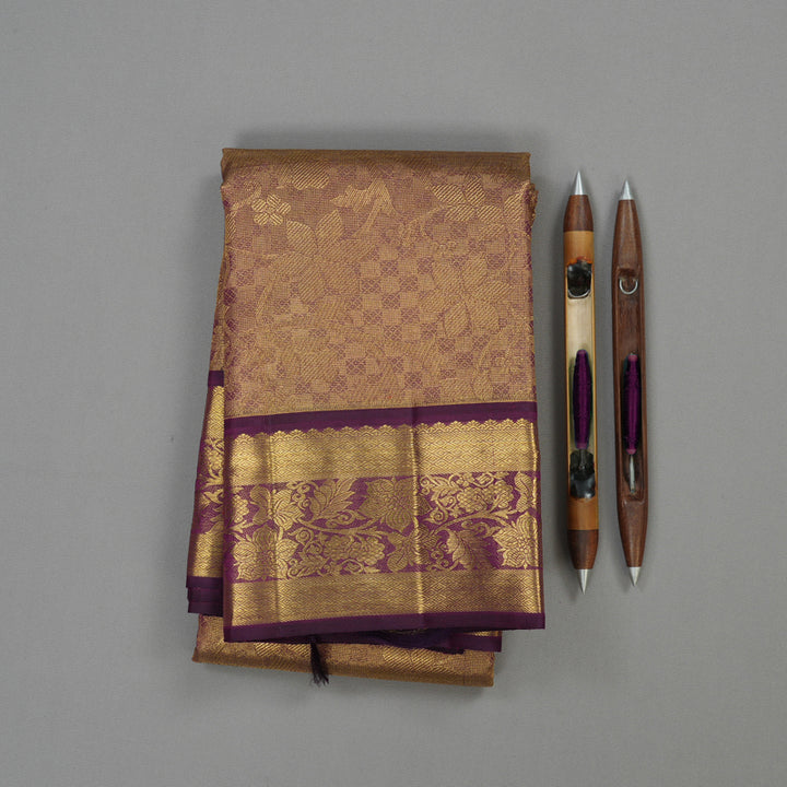 Hayagrivas Handloom Golden Violet Kanjivaram Silk Saree with Violet Border BE447-SBS
