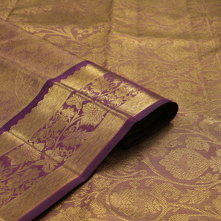 Hayagrivas Handloom Golden Violet Kanjivaram Silk Saree with Violet Border BE447-SBS