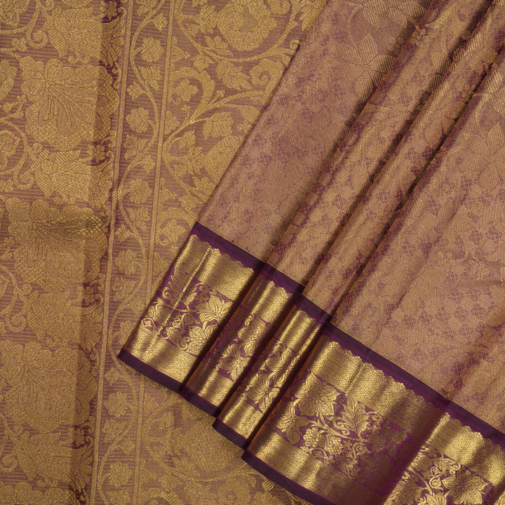 Hayagrivas Handloom Golden Violet Kanjivaram Silk Saree with Violet Border BE447-SBS