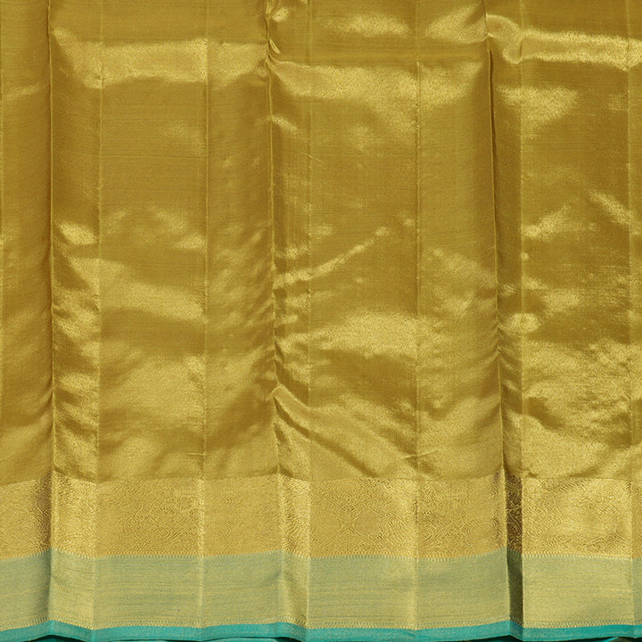 Hayagrivas Handloom Gold & Beige Kanjivaram Silk Saree with Golden and Teal Border BE449-SBS