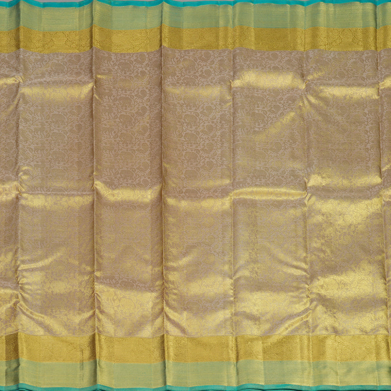 Hayagrivas Handloom Gold & Beige Kanjivaram Silk Saree with Golden and Teal Border BE449-SBS