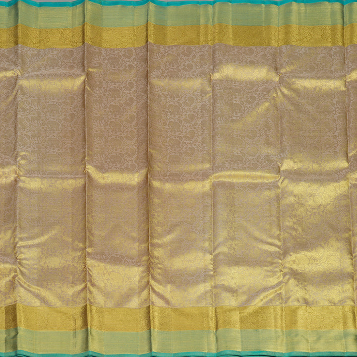 Hayagrivas Handloom Gold & Beige Kanjivaram Silk Saree with Golden and Teal Border BE449-SBS