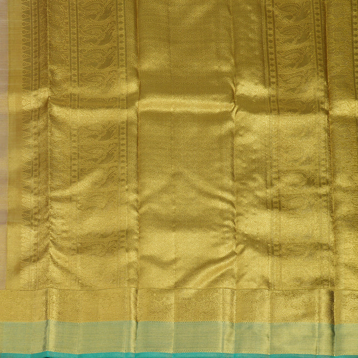 Hayagrivas Handloom Gold & Beige Kanjivaram Silk Saree with Golden and Teal Border BE449-SBS