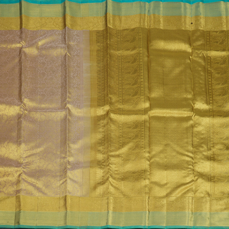 Hayagrivas Handloom Gold & Beige Kanjivaram Silk Saree with Golden and Teal Border BE449-SBS