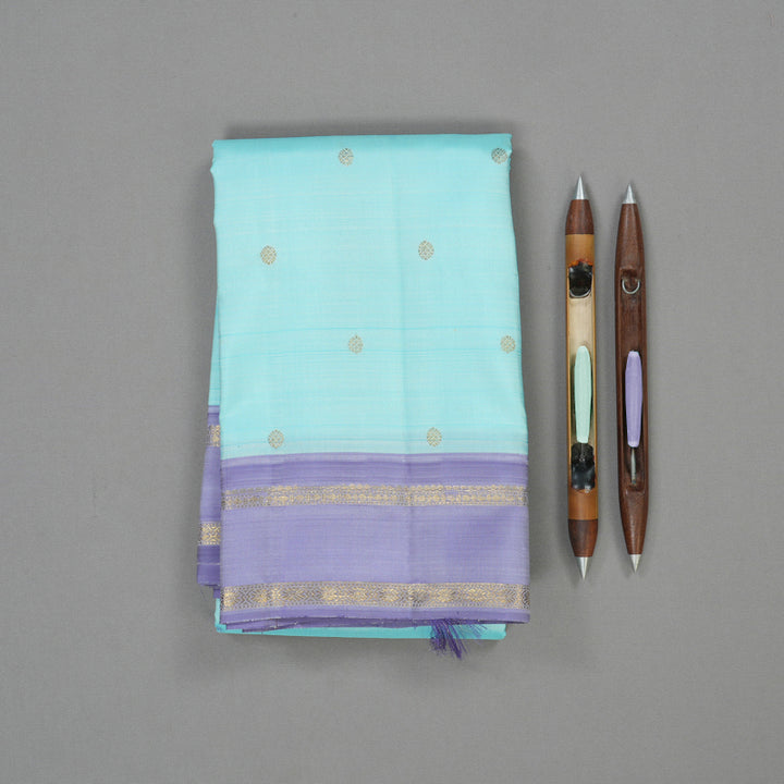 Hayagrivas Handloom Sky Blue Kanjivaram Silk Saree with Lavendar Border BE452-SBS