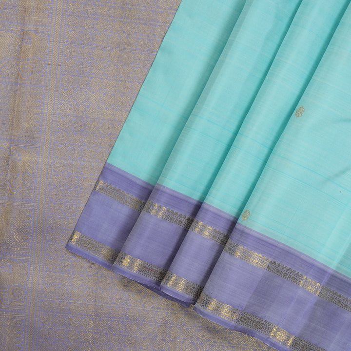 Hayagrivas Handloom Sky Blue Kanjivaram Silk Saree with Lavendar Border BE452-SBS