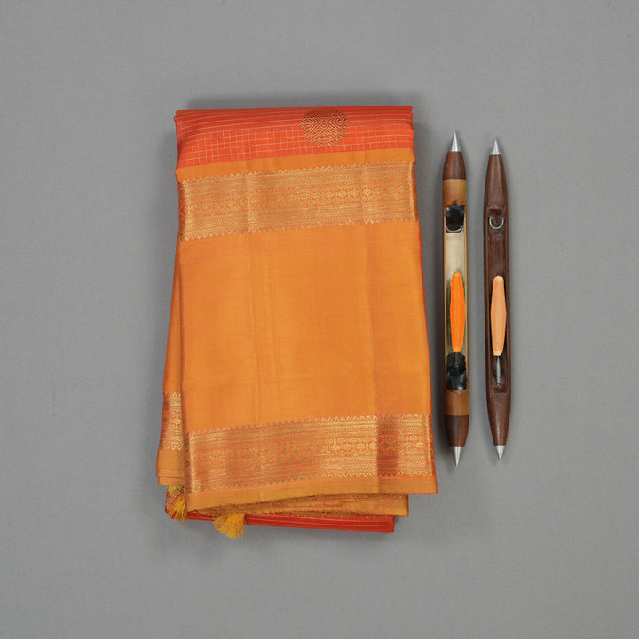 Hayagrivas Handloom Orange Kanjivaram Silk Saree with Mango Yellow Border BE455-SBS