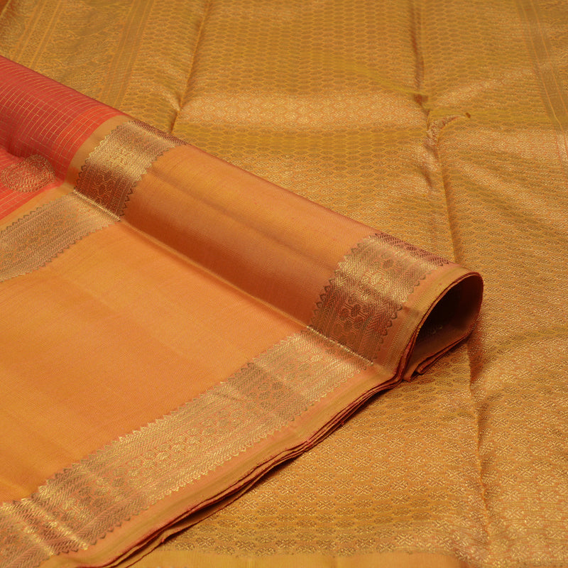 Hayagrivas Handloom Orange Kanjivaram Silk Saree with Mango Yellow Border BE455-SBS