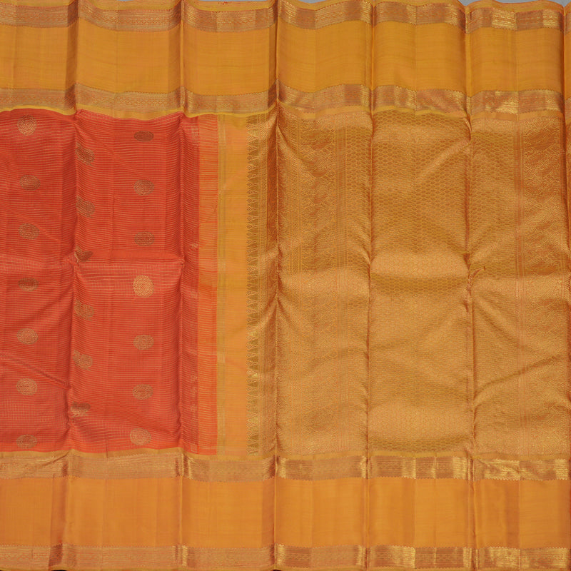 Hayagrivas Handloom Orange Kanjivaram Silk Saree with Mango Yellow Border BE455-SBS