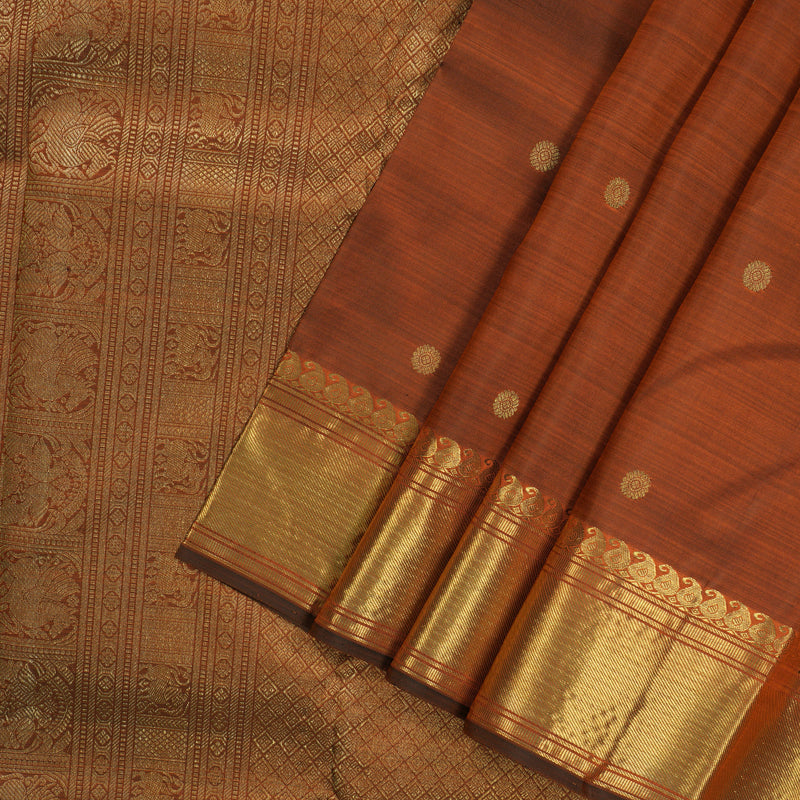 Hayagrivas Handloom Rust Orange Kanjivaram Silk Saree BE457-SBS